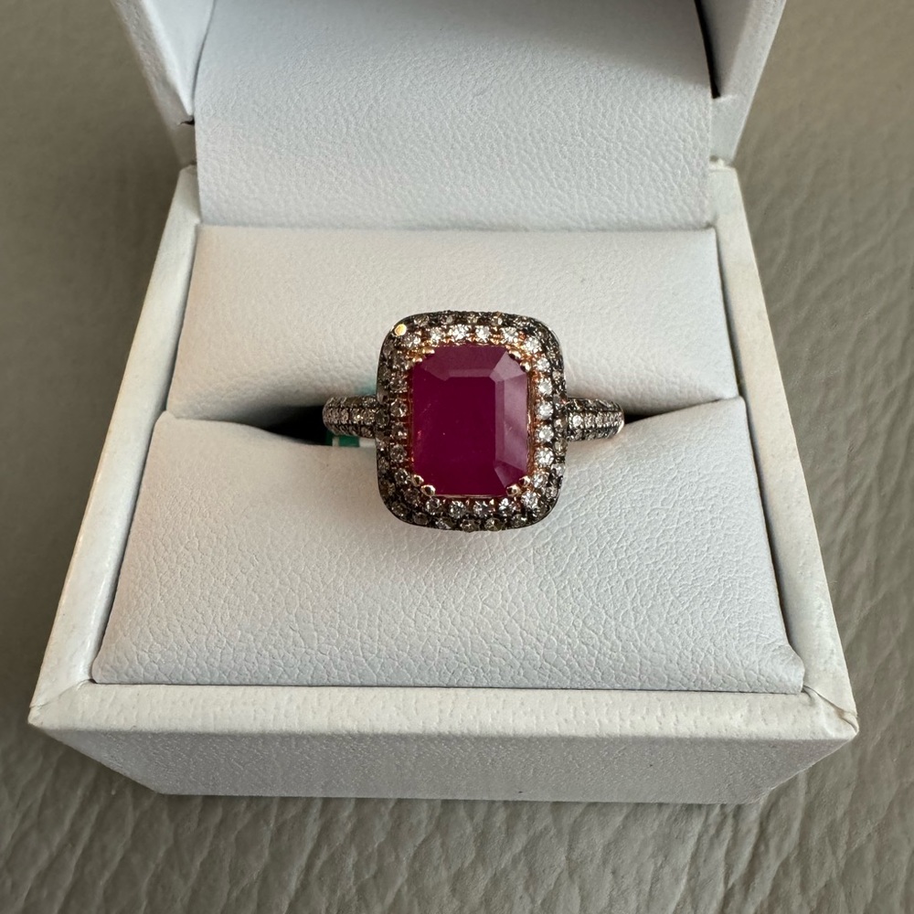 EFFY 14K ROSE GOLD DIAMOND,ESPRESSO DIAMOND,NATURAL RUBY RING - Picture 4 of 6